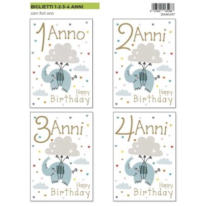 BIGLIETTI ANNI 1-2-3-4 FOIL x 12 Pz.ART.21ANU07 [MARPIMAR126]