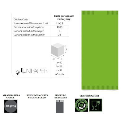BUSTA VERDE PORTAPOSATE+TOVAGLIOLO x 1000 Pz. [LUNIPAPER106]