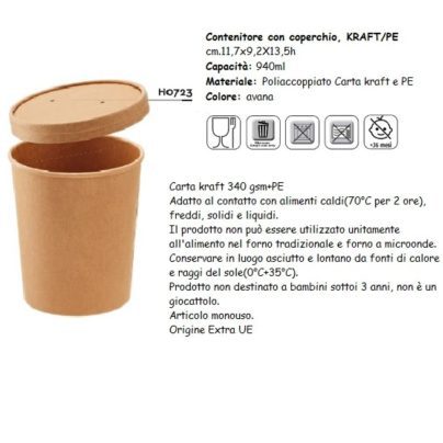 CONTENITORE+COPERCHIO AVANA cm11,7x9,2x13,5h 940 ml x 25 Pz. ART.H0723 [LEONE270]
