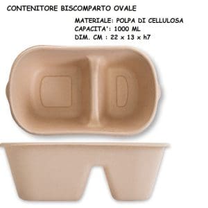 CONTENITORE BISCOMPARTO POLPA CEL. 1000 ml 22x13xH7 x 50 Pz.ART.JP74304 [DAMPE130]