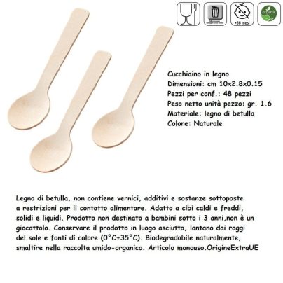 CUCCHIAINO LEGNO 10 cm x 48 Pz. ART.Q1017 [LEONE315]