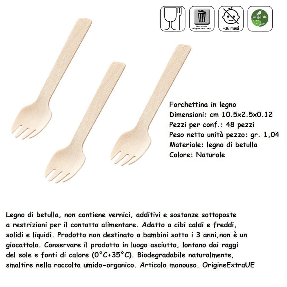 MINI FORCHETTA LEGNO 10,5cm x 48 Pz. ART.Q1018 [LEONE300] - La.Si.  Distribuzione