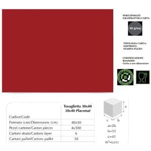 TOVAGLIETTA CARTA ROSSA PER PRANZI cm.30x40 x 500 Pz. [LUNIPAPER116]