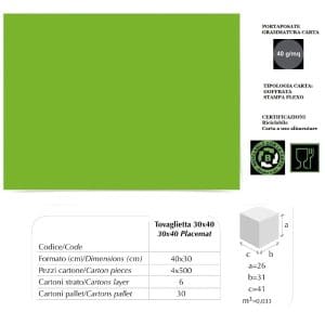 NON DISP.TOVAGLIETTA CARTA VERDE PER PRANZI cm.30x40 x 500 Pz. [LUNIPAPER115]
