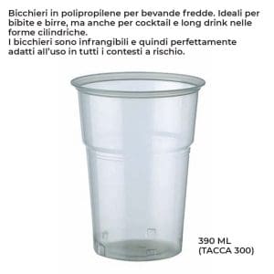 BICCHIERE PLASTICA TRASPARENTE 390 ML (TACCA 300ML)x 50 Pz. [BIBO305]
