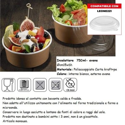 INSALATIERA cm15x6h 750ml x 24 Pz. H0758 [LEONE222]