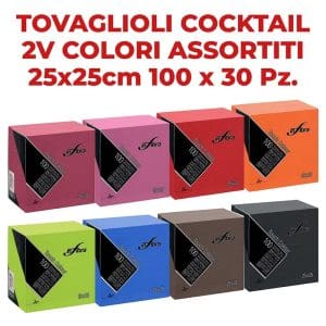TOVAGLIOLI COCKTAIL 2V COLORI ASSORTITI cm25x25 100 x 30 Pz. [CELTEX550]