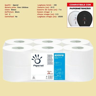 CARTA IGIENICA 2V JUMBO MINI 150mt x 12 Pz.ART.400918 [PAPERNET115]