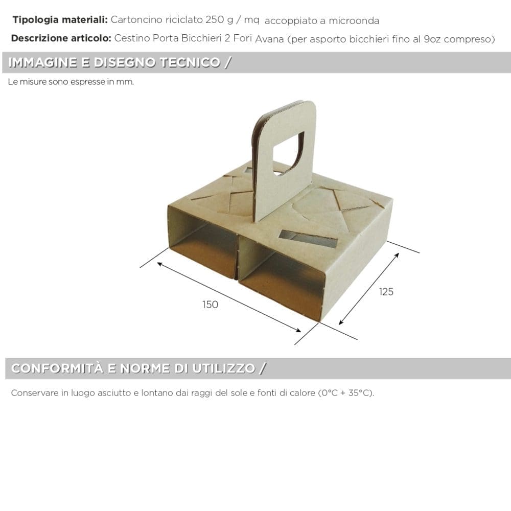 CESTINO PORTABICCHIERI CAPPUCCI/CAFFE' 2 FORI x 100 Pz.ART.189-81 [SDG114]  - La.Si. Distribuzione