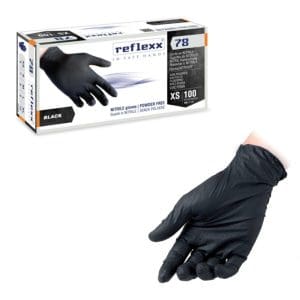 GUANTI NITRILE NERO R78 SZ POLVERE x 100 Pz. M [REFLEXX125]