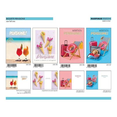BIGLIETTI PENSIONE FOIL ORO x 12 Pz. ART.ALOC28/12 [MARPIMAR245]