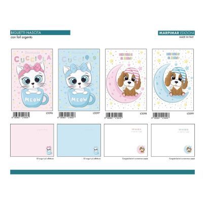 BIGLIETTI NASCITA C/FOIL ARGENTO x 12 Pz. ART.ALOD27/12 [MARPIMAR252]