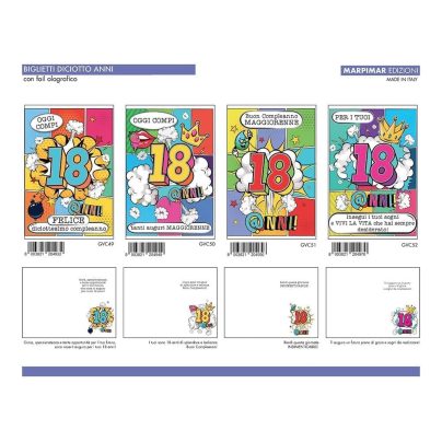 BIGLIETTI 18 ANNI FOIL OLOGRAFICO x 12 Pz. ART. AGVC13/12 [MARPIMAR508]