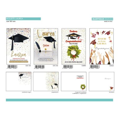 BIGLIETTI LAUREA FOIL ORO E RILIEVO x 12 Pz. ART.AGVD31 [MARPIMAR114]