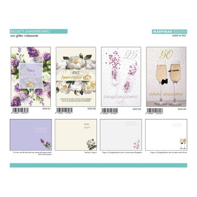 BIGLIETTI ANNIVERSARIO GLITTER x 12 Pz. ART.AGVD26 [MARPIMAR122]