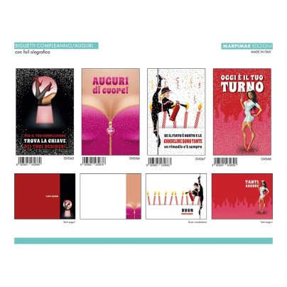 BIGLIETTI COMPLEANNO/AUGURI FOIL OLOGRAFICO x 12 Pz. ART.AGVD18 [MARPIMAR514]