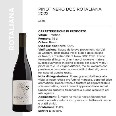 PINOT NERO DOC ROTALIANA 2022 Cl.75 x 6 Pz. [SARZIAMADE105]