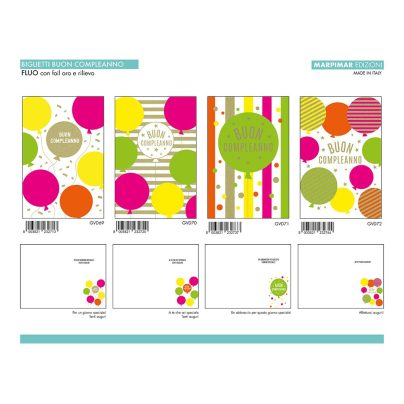 BIGLIETTI COMPLEANNO FLUO C/ FOIL + RILIEVO x 12 Pz. ART.AGVD06/12 [MARPIMAR110]