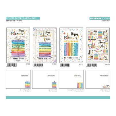 BIGLIETTI COMPLEANNO C/FOIL ORO E RILIEVO x 12 Pz. ART.AGVC14/12 [MARPIMAR103]