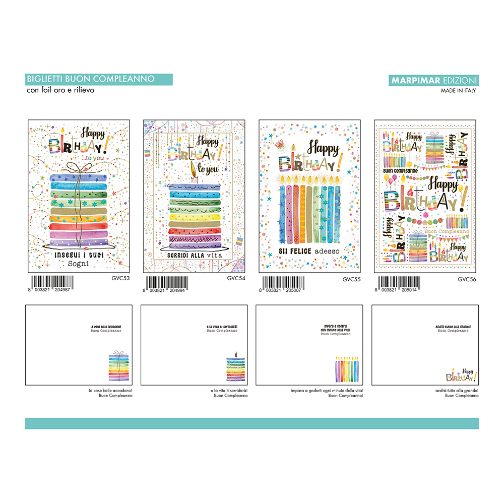 BIGLIETTI COMPLEANNO C/FOIL ORO E RILIEVO x 12 Pz. ART.AGVC14/12 [MARPIMAR103]