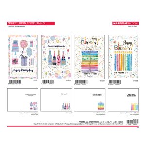 BIGLIETTI COMPLEANNO FOIL ORO + RILIEVO x 12 Pz. ART.AGVE40 [MARPIMAR100]