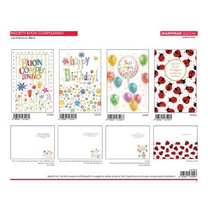 BIGLIETTI BUON COMPLEANNO FOIL ORO + RILIEVO x 12 Pz. ART. AGVD02 [MARPIMAR102]