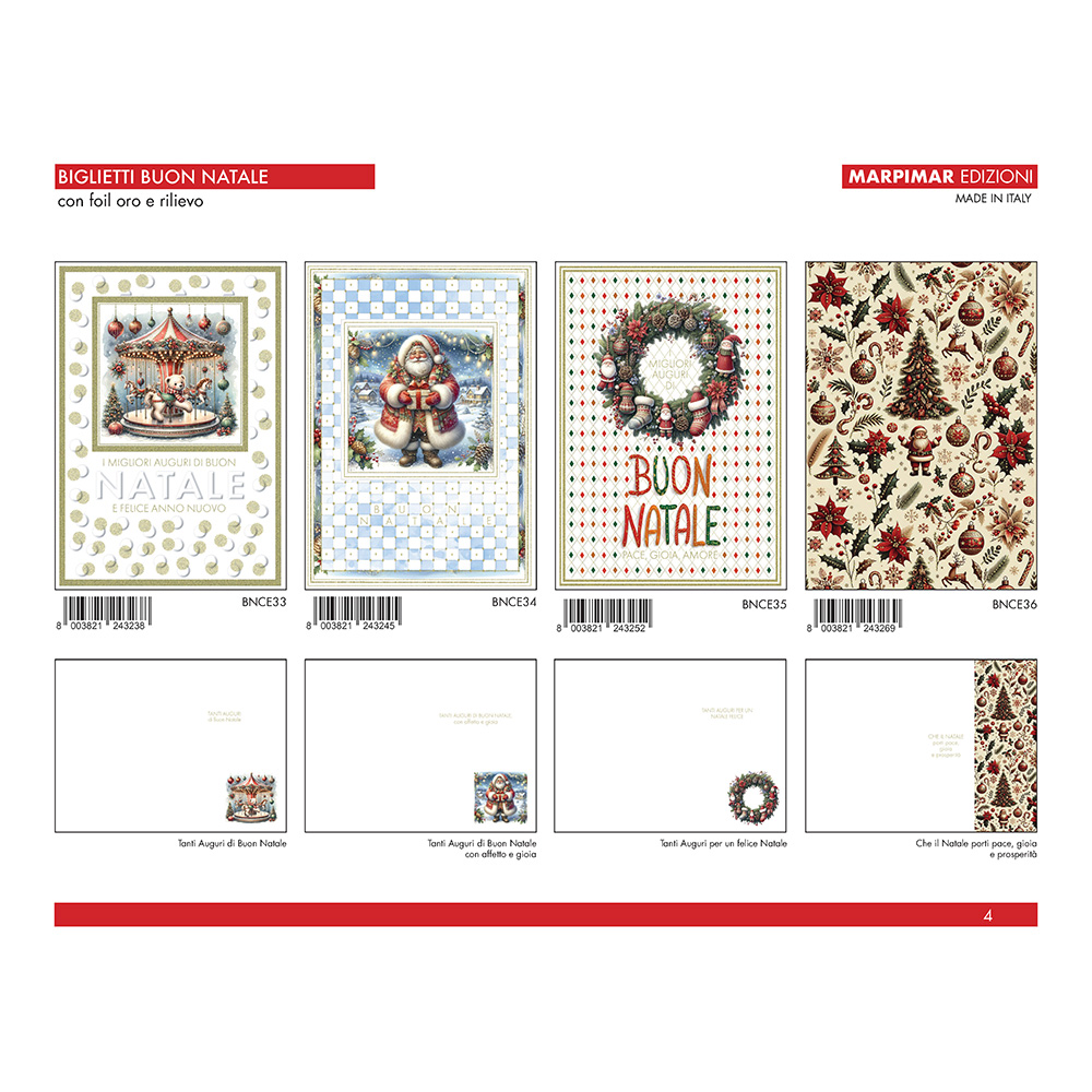 BIGLIETTI BUON NATALE FOIL ORO + RILIEVO x 12 Pz. ART.ABNCE09 [MARPIMAR266]