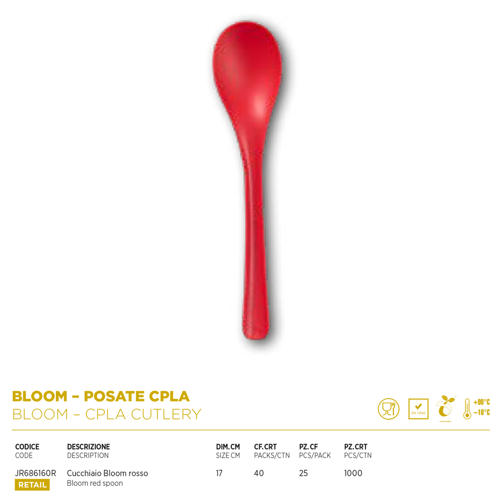 CUCCHIAIO ROSSO 17cm BLOOM CPLA x 25 Pz.JR686160R [DAMPE315]