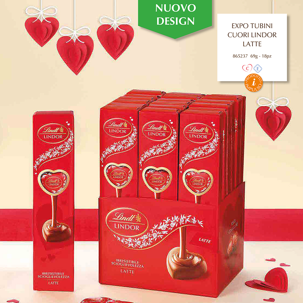 EXPO TUBINI CUORI LINDOR LATTE Gr.69x18 Pz.V.6,00 ART.865237 [LINDTVALEN150]