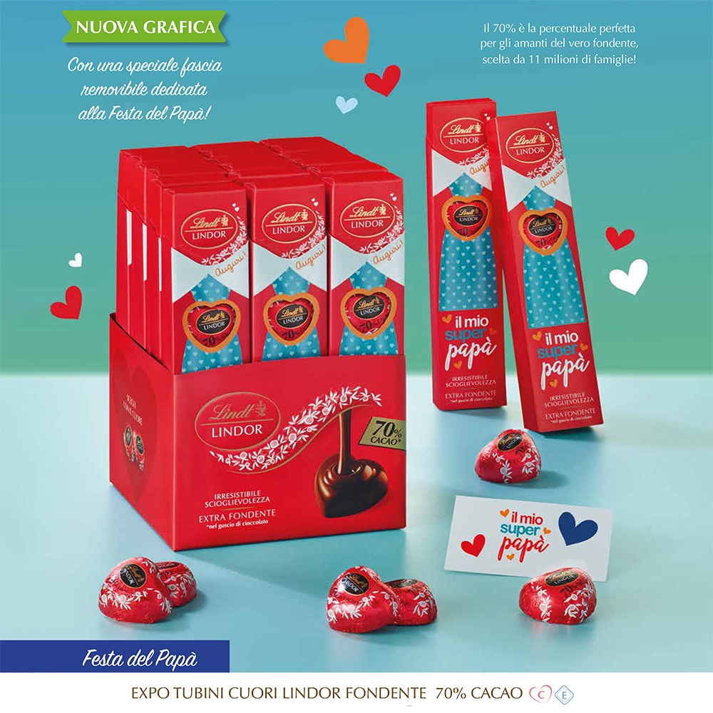 EXPO TUBINI LINDOR FOND FESTA PAPA' Gr.69 x 18 Pz.V.6,00 COD.865758 [LINDTVALEN185]