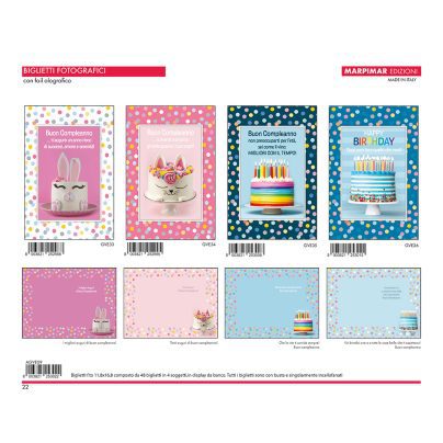 BIGLIETTI COMPLEANNO FOIL OLOGRAFICO x 12 Pz. ART.AGVE09 [MARPIMAR106]