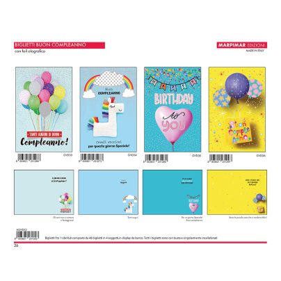 BIGLIETTI COMPLEANNO FOIL OLOGRAFICO 3D x 12 Pz. ART.AGVD13 [MARPIMAR108]