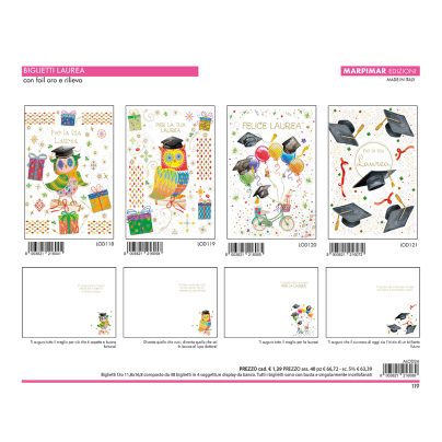BIGLIETTI LAUREA FOIL ORO + RILIEVO x 12 Pz. ART.ALOD24 [MARPIMAR116]