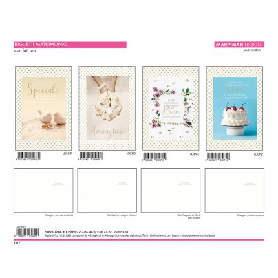 BIGLIETTI MATRIMONIO FOIL ORO x 12 Pz. ART.ALOE22 [MARPIMAR170]