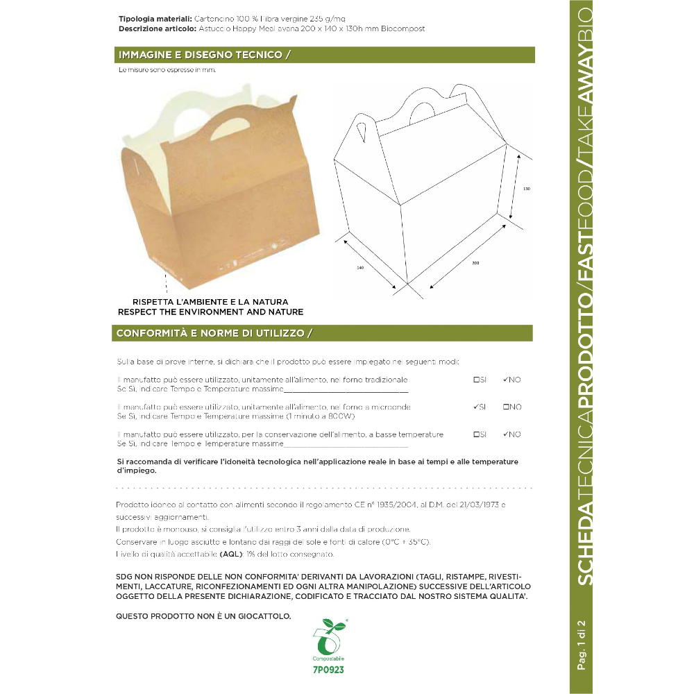 ASTUCCIO HAPPY MEAL BIO 20x14x13H AVANA x 25 Pz. ART.622-65 [SDG351]