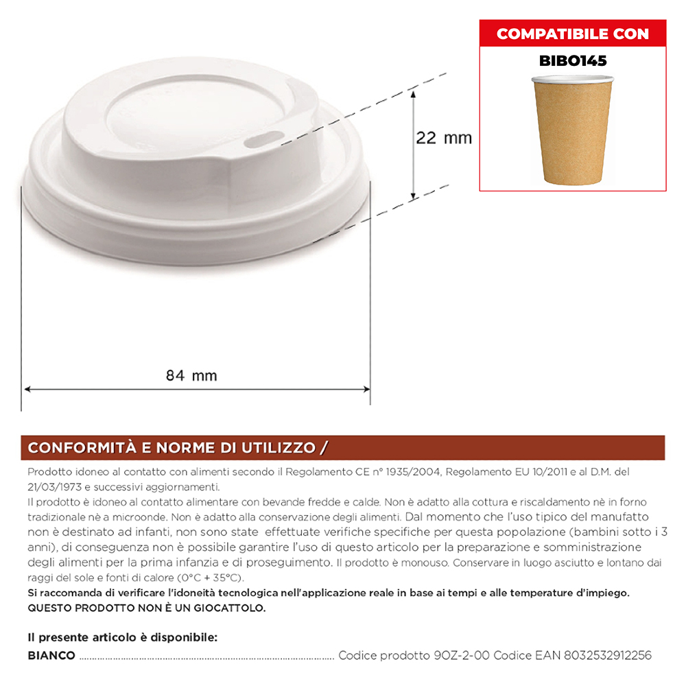 TAPPO PER BICCH.CAPPUCCIO 9oz 250-240 ML x 100 Pz. [BIBO150]