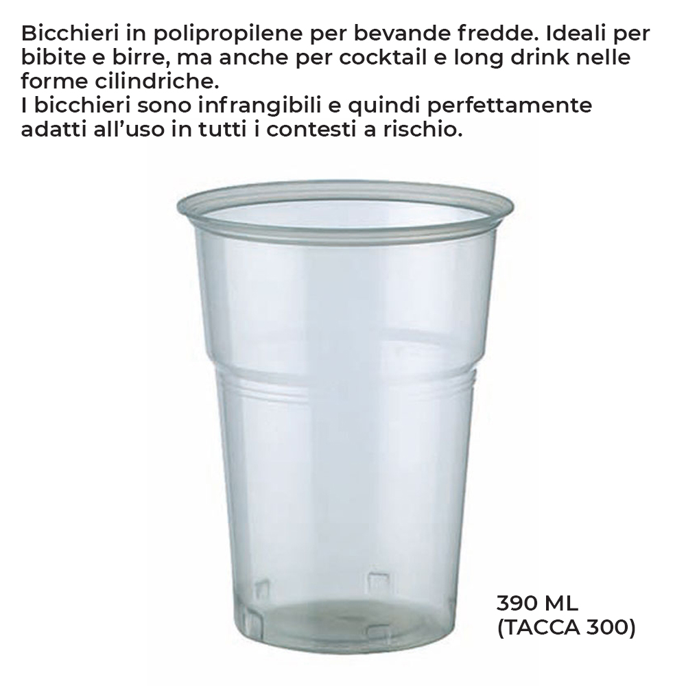 BICCHIERE PLASTICA TRASPARENTE 390 ML (TACCA 300ML) x50 Pz.ART.6636580 [BIBO305]