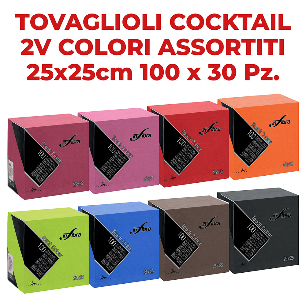 TOVAGLIOLI COCKTAIL 2V COLORI ASSORTITI cm25x25 100 x 30 Pz. [CELTEX550]