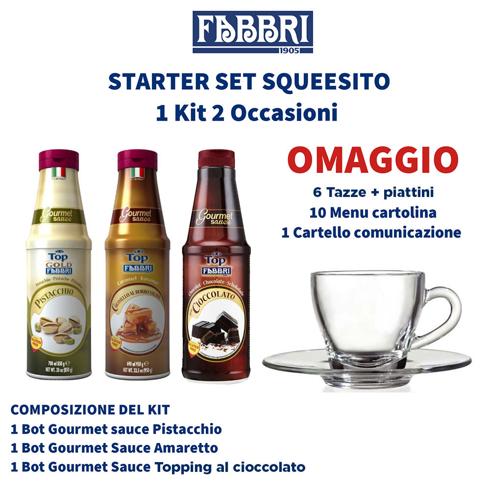 STARTER SET SQEESITO 3 TOPPING +6 TAZZE+10 MENU+1 CARTELLO (2COLLI) [FABBRI710]