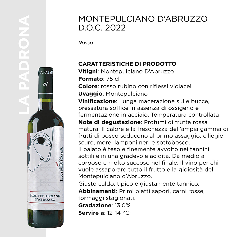 MONTEPULCIANO D'ABRUZZO D.O.C.2022 CL.75 x 6 PZ. [LAPADRONA110]