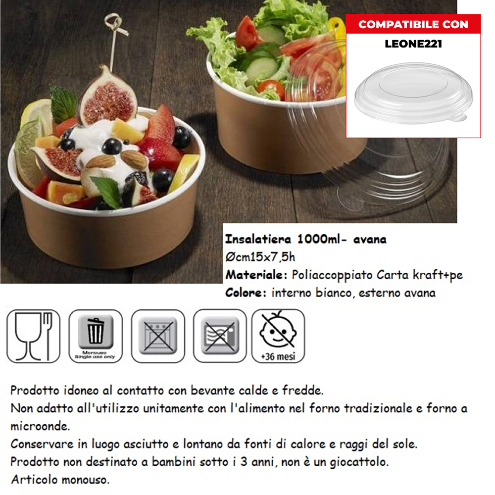 INSALATIERA cm15x7,5h 1000ml x 24 Pz. H0759 [LEONE220]