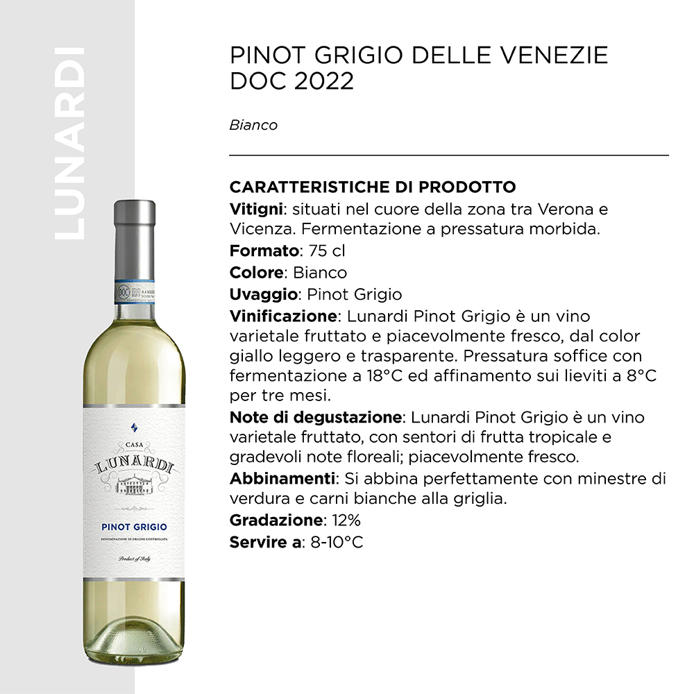 PINOT GRIGIO DELLE VENEZIE DOC 2024 Cl.75 x 6 Pz. [LUNARDI105]