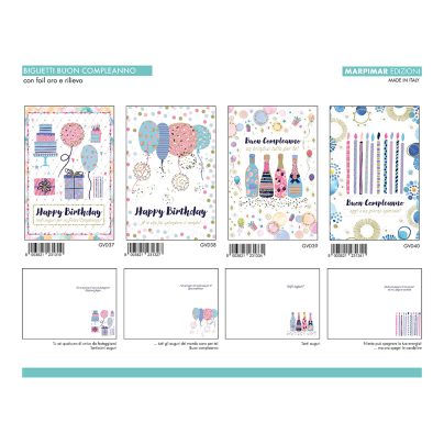 BIGLIETTI COMPLEANNO C/FOIL + RILIEVO x 12 Pz. ART.AGVE40/12 [MARPIMAR120]