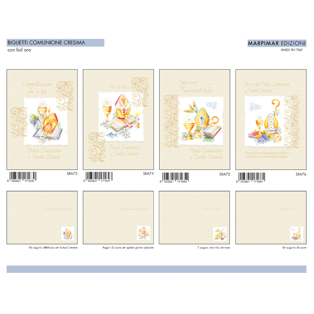 BIGLIETTI COMUNIONE/CRESIMA FOIL ARGENTO x 12 Pz. ART.ASRA17 [MARPIMAR250]