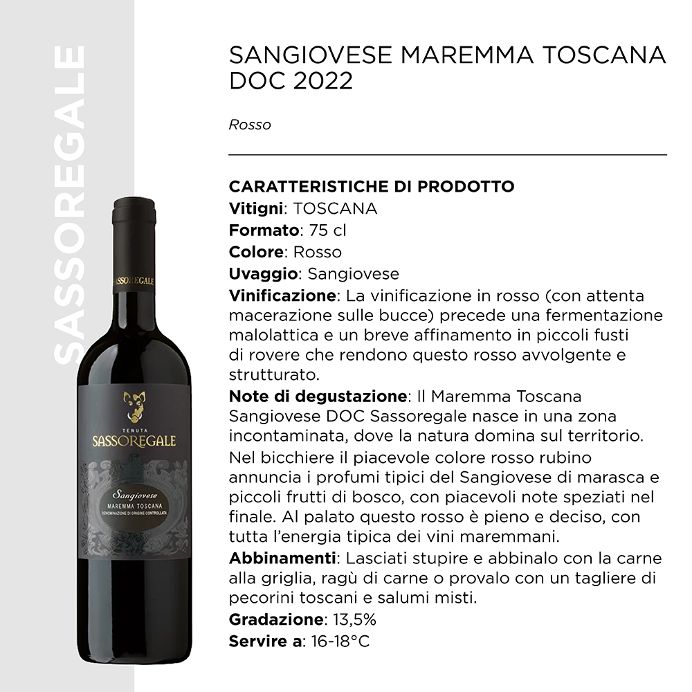 SANGIOVESE MAREMMA TOSCANA DOC 2022 CL.75 x 6 Pz. [SANTAMARGHERITA110]