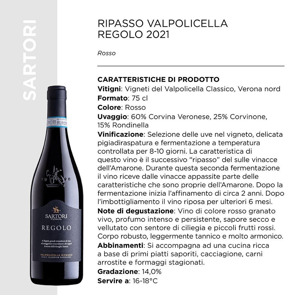 RIPASSO VALPOLICELLA REGOLO 2021 CL.75 x 6 Pz. [SARTORI115]