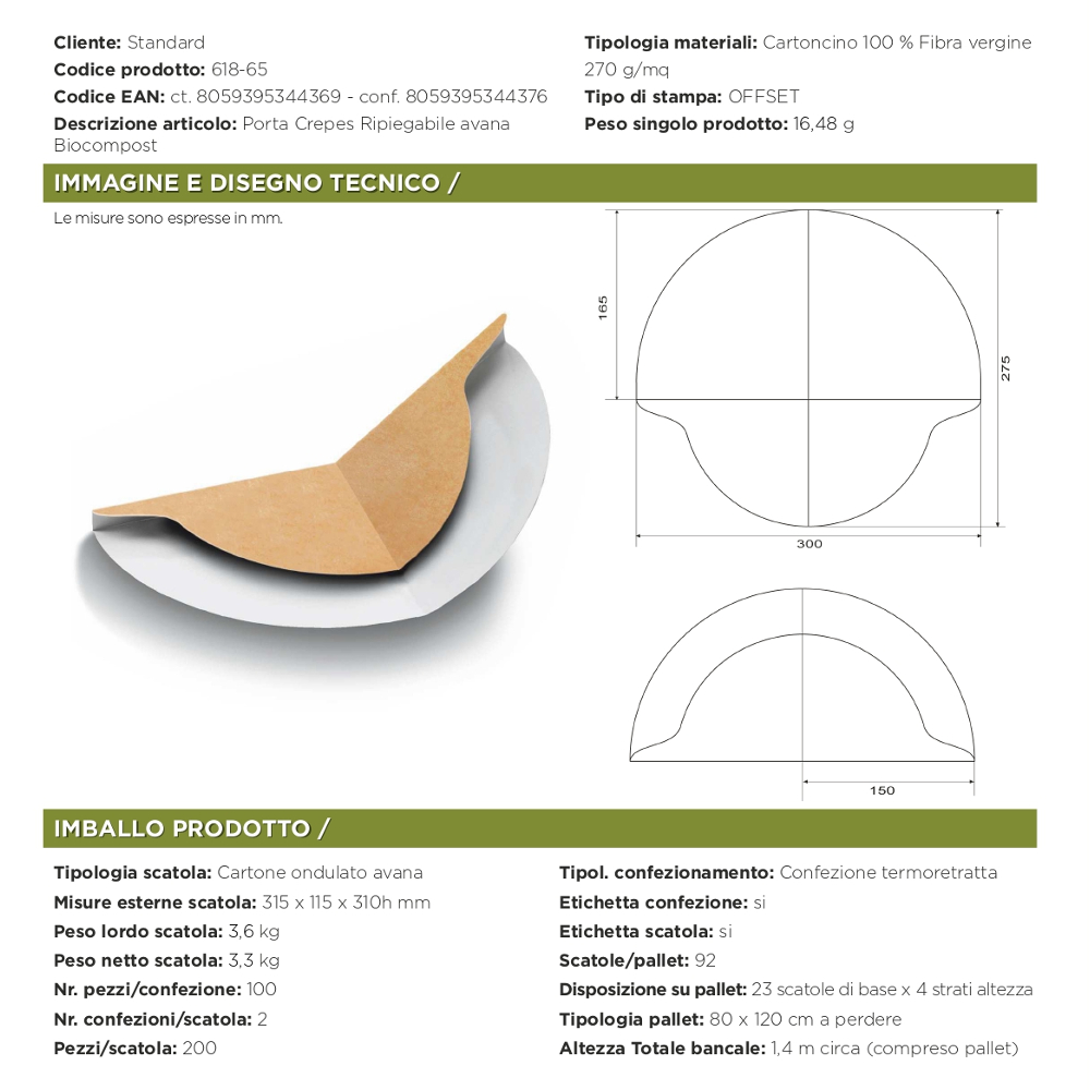 PORTA PIADINA/CREPES AVANA BIO x 100 Pz. ART.618-65 [SDG136]