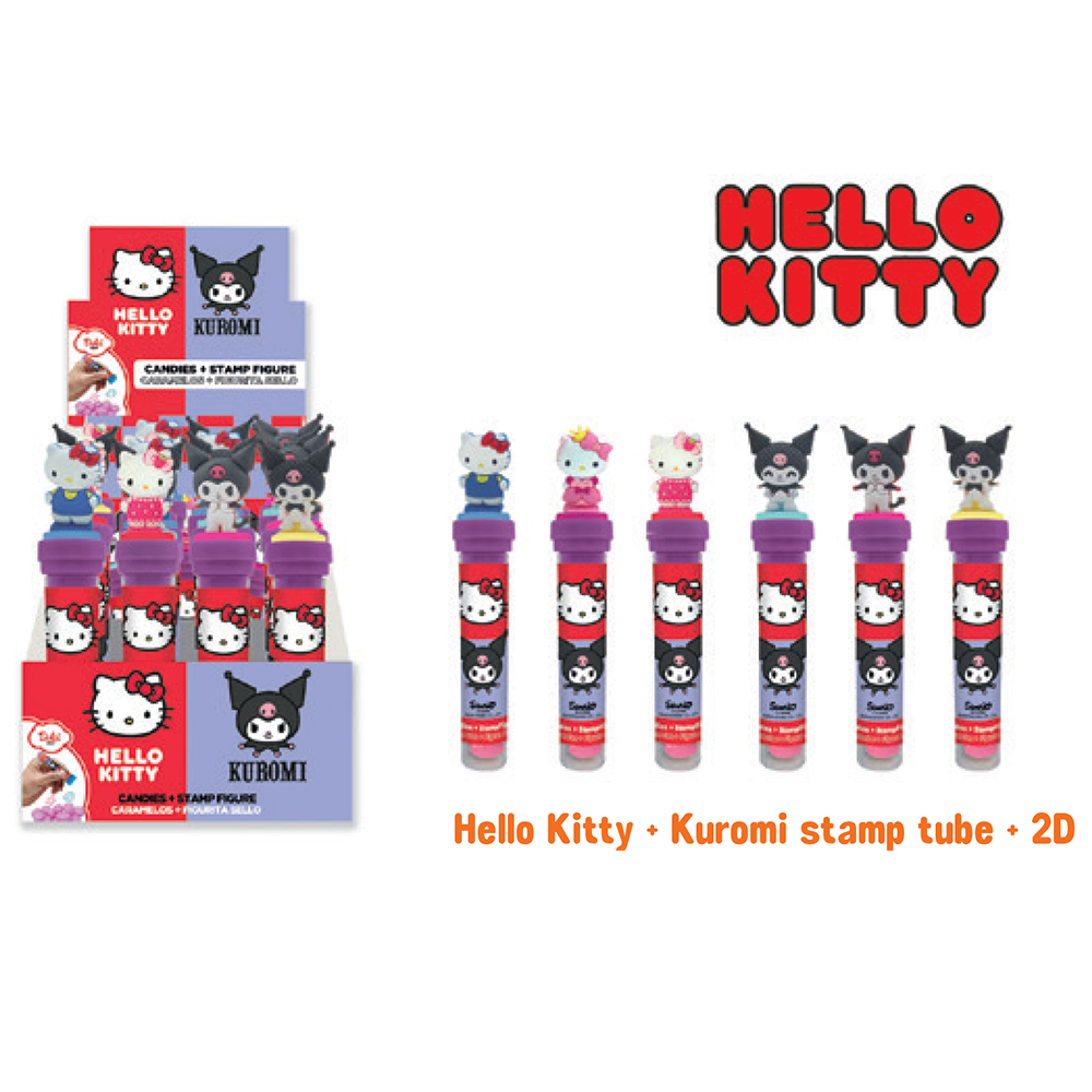 HELLO KITTY + KUROMI CANDY TUBE STAMP x 24 Pz.V.1,50 [DOLB300]
