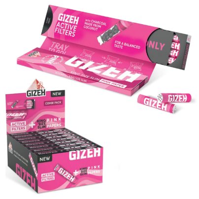 GIZEH CARTINA EXTRA FINE PINK KS SLIM + FILTRI ACTIVE x 16Pz.(COMPRESA ACCISA €2,88) [GIZEH135]