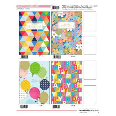 BIGLIETTI COMPLEANNO C/FOIL ORO+RILIEVO x 12 Pz. ART.ALOF36/12 [MARPIMAR119]